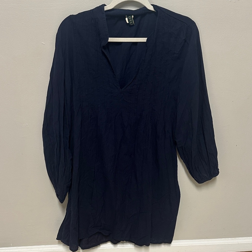 Women's Black Top 100% cotton loose blouse or swim cover